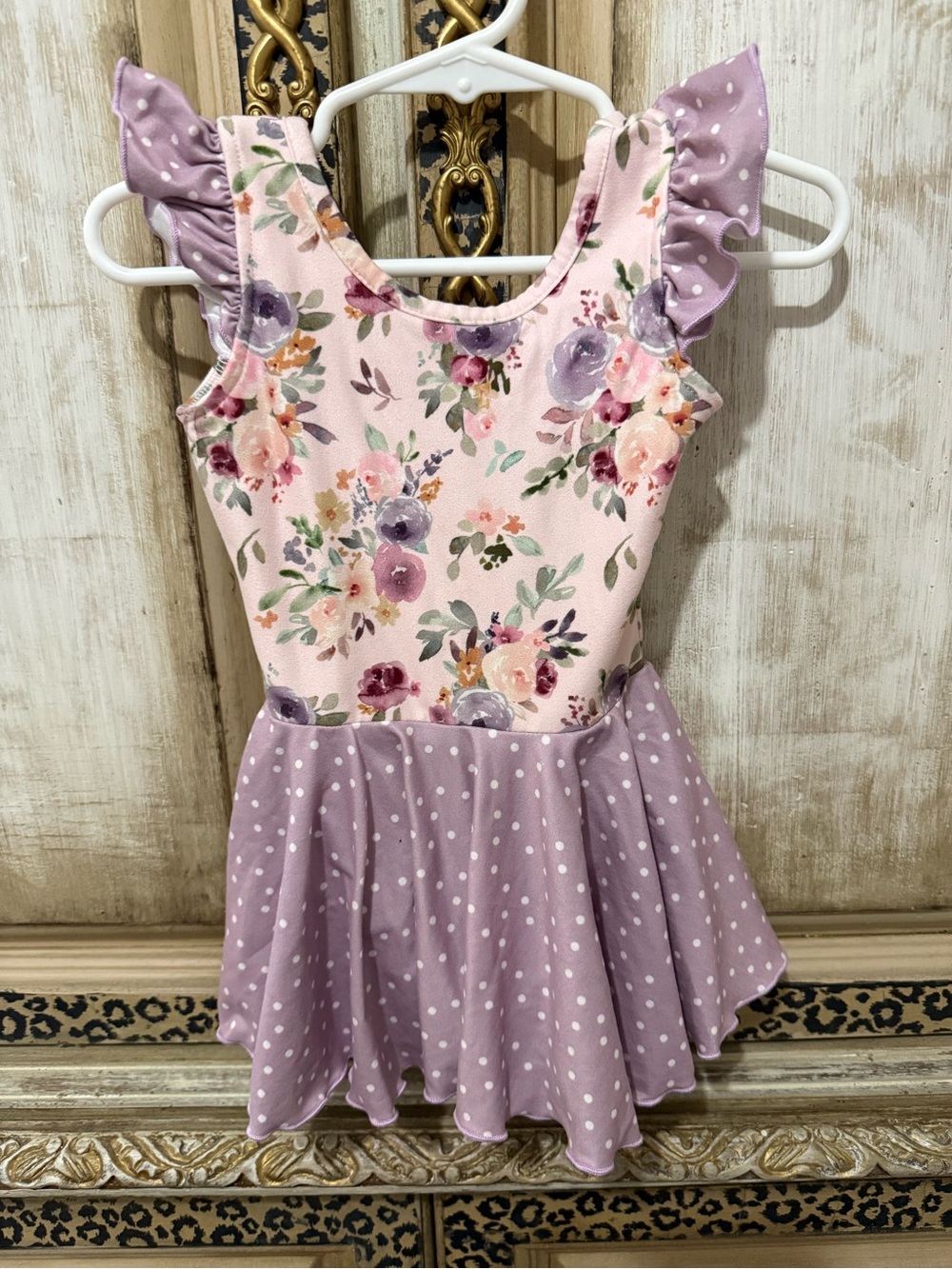 Cheeky plum Pink Floral and Lavender Polka Dot Dance Dress Sz. 2t
